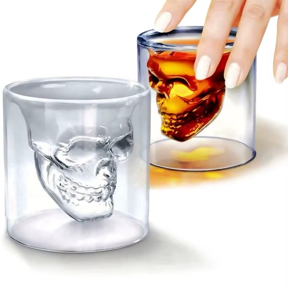 Halloween Skull Glass Cup 230ml – Double Wall Cocktail Whiskey Coffee Mug - Picture 3 of 5
